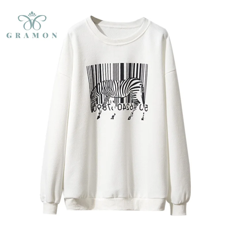

Hoodies Plus Size Autumn Clothes Pullover Long Sleeve Tops Women O Neck Print Fashion Sweatshirt Korean Fashion Oversized Hoodie