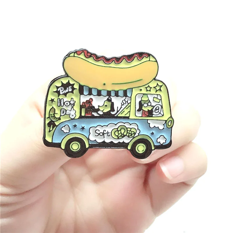 Значки с героями мультфильмов мобильный хот-дог брошь машина для женщин