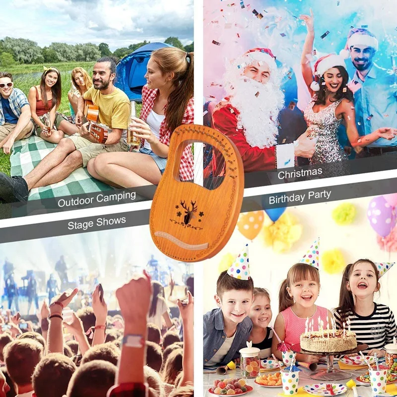 

Lyre Harp, 16 String Mahogany Plywood Body String Instrument with Tuning Wrench and Storage Bag&Tuning Tool