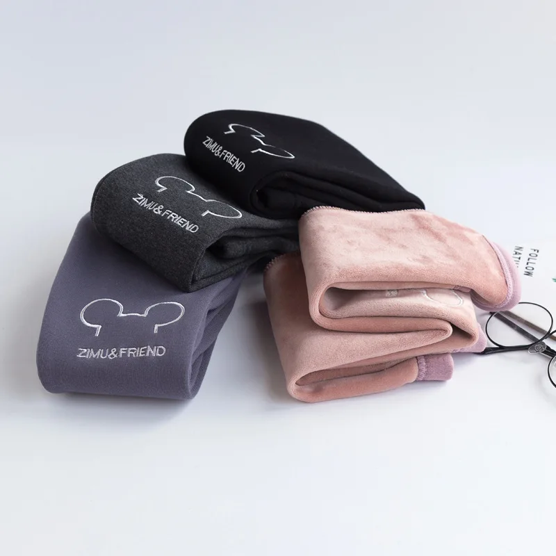 Зима 2019 детские штаны корейские милые леггинсы с вышивкой в виде мышки для