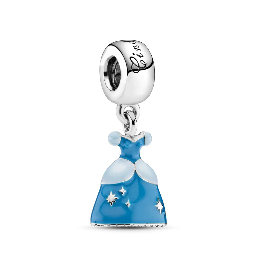 

Sterling Silver 925 Aladdin Princess Jasmine's Sparkling Shoe and Blue Enamel Dress Dangle Charm for Orginal Panbrand Bracelet