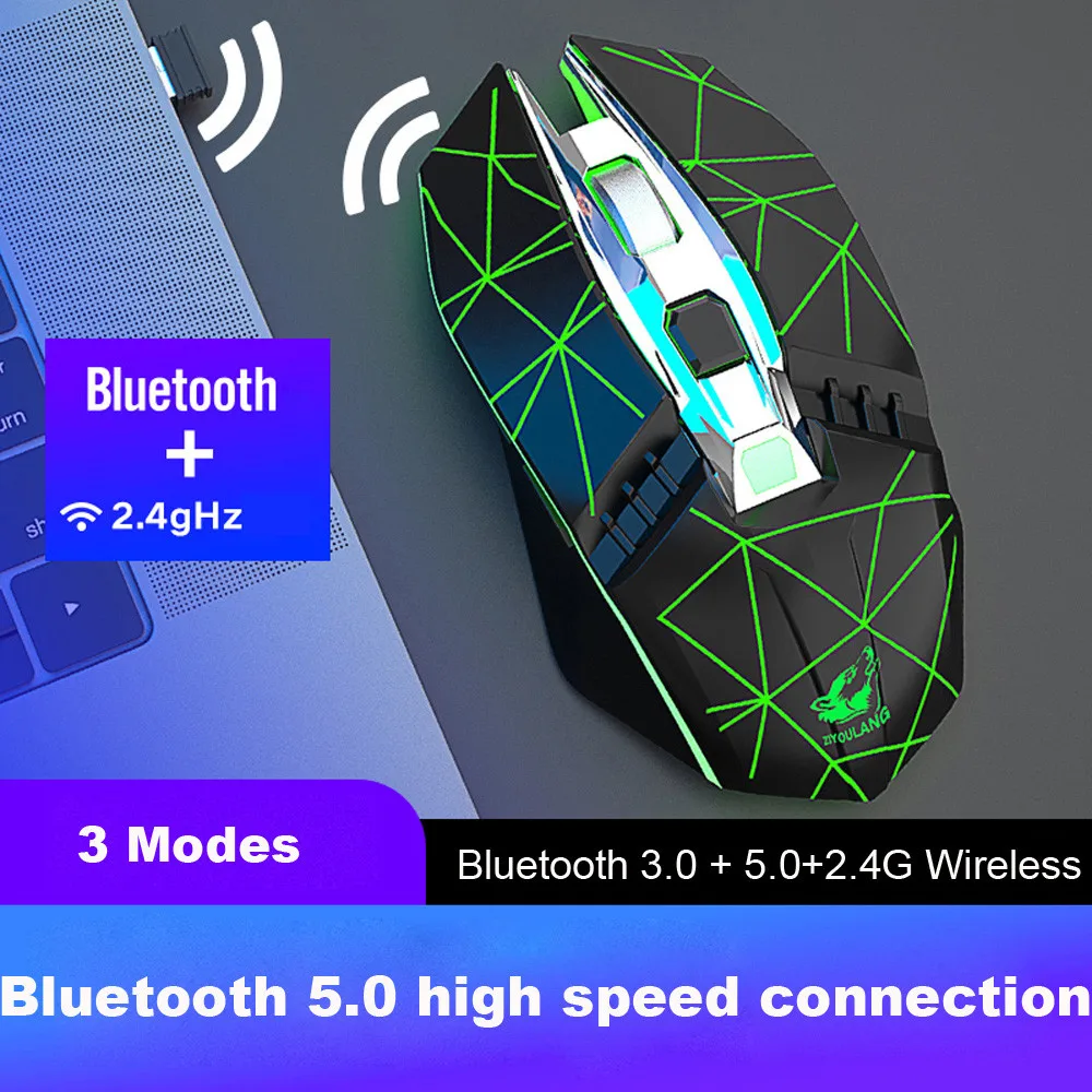 

X5 Bluetooth 5.0+3.0+2.4G Wireless Three Mode Mute Rechargeable Gaming Mouse Computer Games Mouse For Pro Gamer