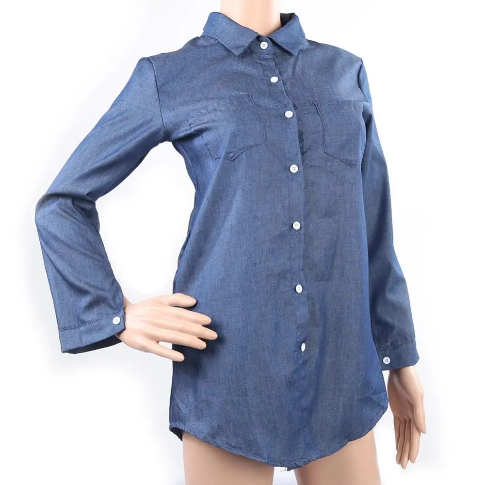 

Summer Shirt Dress Women Casual Long Sleeve Denim Blouse with Pockets Lady Solid Casual Buttons Top oversize рубашка женская