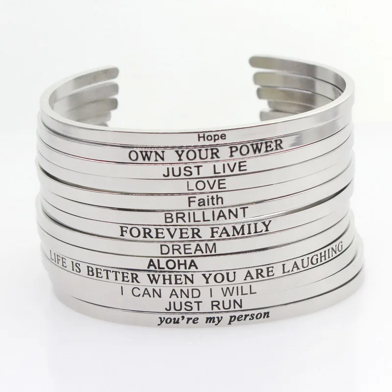 

Wholesale Random 10pcs Style7 Stainless Steel Bangle Engraved Inspirational Quote Stamped Cuff Mantra Bracelets For Men Women