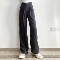 womens wide leg pants elegant high waist loose trousers summer straight casual trousers fashion baggy pants solid black gray