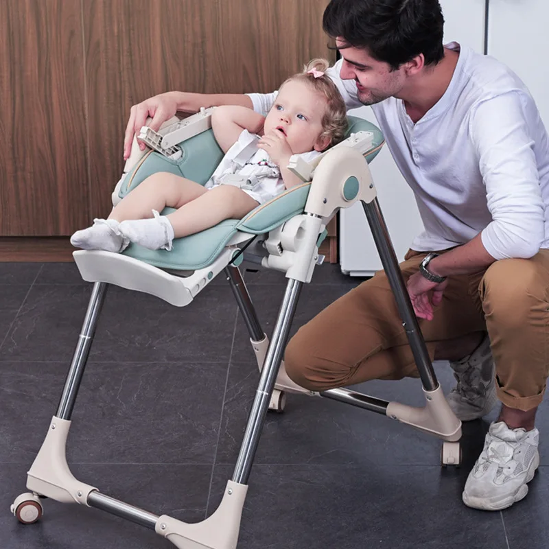 저렴한 아기 가죽 접이식 식당 의자 어린이 가정 식탁 및 의자 다기능 휴대용 아기 식탁 및 의자