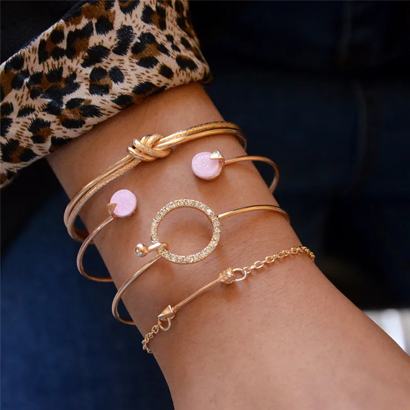 Женский винтажный браслет Sindlan 4 шт. с золотыми стрелами и узлом модный в стиле