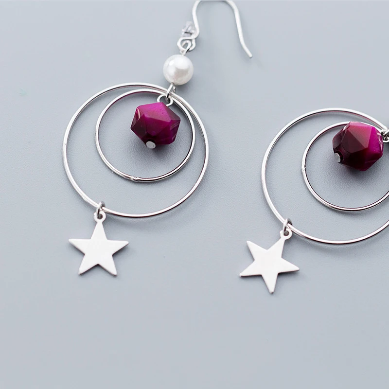 

XMD New Fashion 925 Sterling Silver Drop Earrings for Women Girl Purple Stone Bead Circle Earrings oorbellen