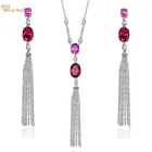 Wong Rain, Стерлинговое Серебро 925 пробы, овальная огранка, рубин, создан, моиссанит, драгоценный камень, элегантные серьги с кисточкамикулоножерелье, ювелирный набор