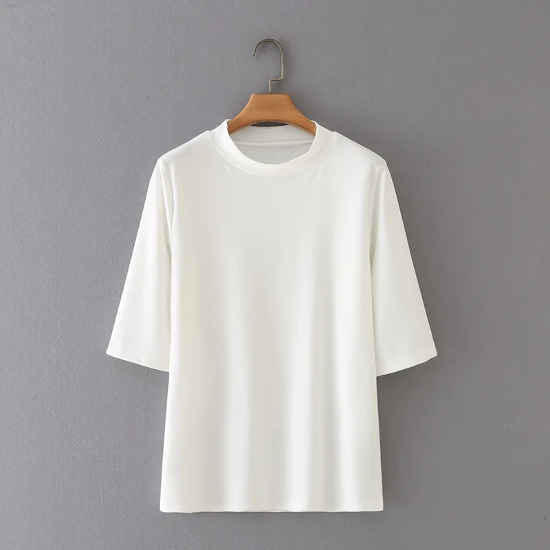 

Plus Size XL-4XL High Collar 3/4 Sleeve Solid Tops Women's Casual Simple Spring Summer Shirts Large Size Tshirts