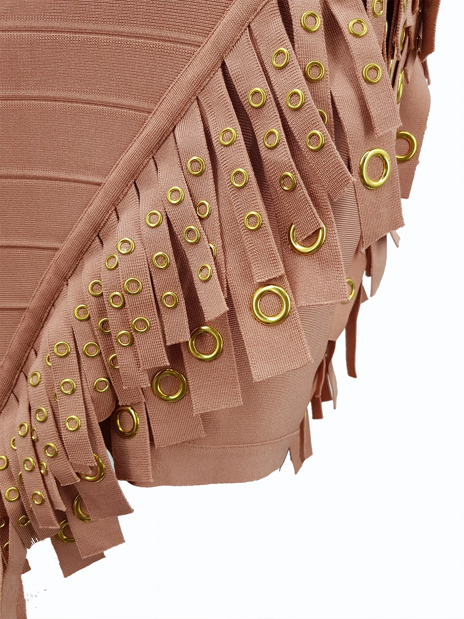 Женское Бандажное платье без рукавов с v образным вырезом и кисточками вечерние