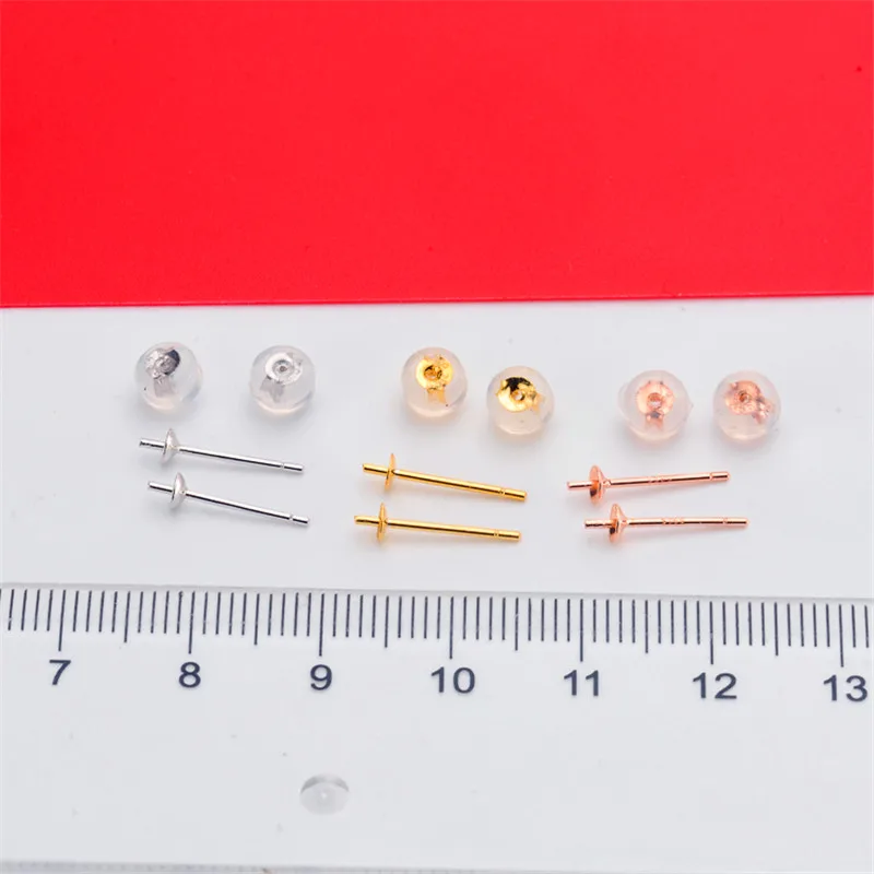 

925 Sterling Silver Earring Antiallergic Small Earnail Earneedle silicone Earplugs Blank Earrings For DIY Earring Accessories