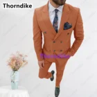 Модный облегающий мужской костюм Thorndike 2021, мужской деловой повседневный костюм-тройка для шафера, комплект из жакета и брюк в полоску по индивидуальному заказу