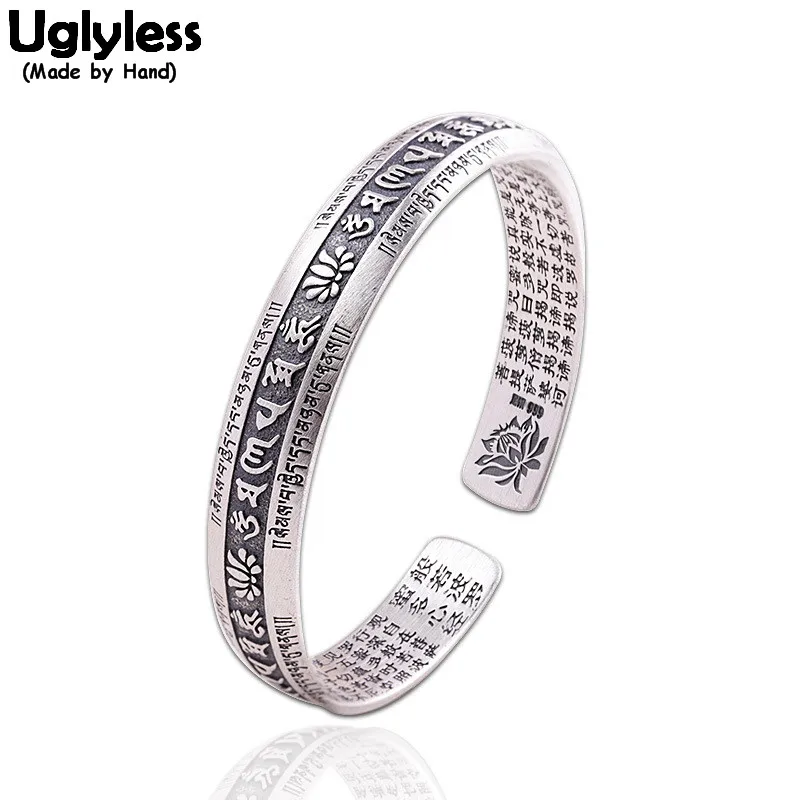 Браслеты Uglyless из настоящего чистого серебра 999 пробы для женщин Buddhistic мантра