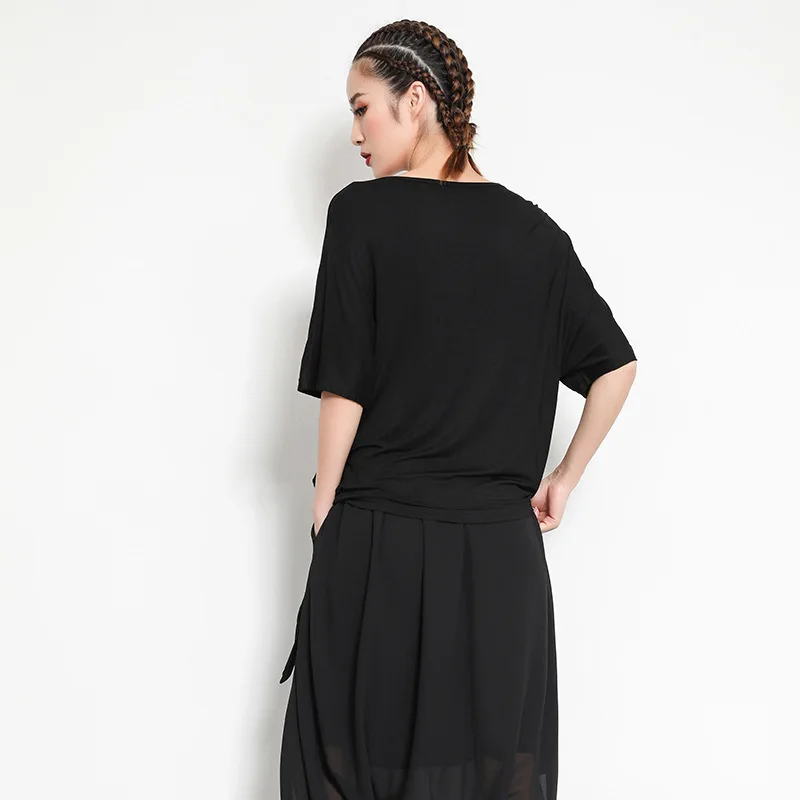 [DEAT] 2020 Новая летняя черная шифоновая футболка с v-образным вырезом свободная