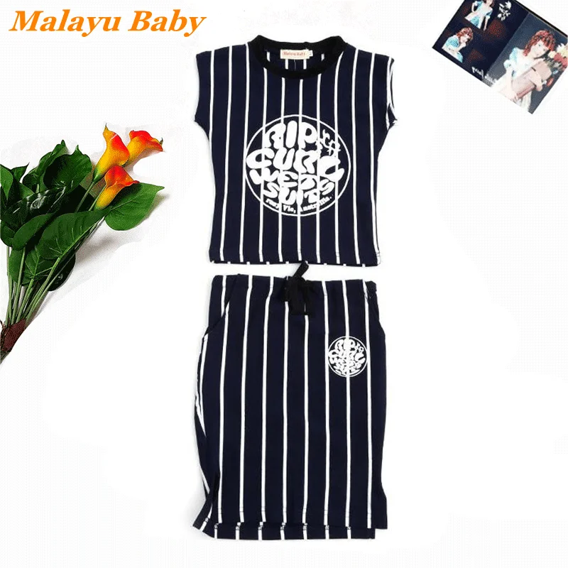 

MALAYU BABY 2-11 Yeras Teenager Girls Suit 2022 Summer New Lovely Striped Letter Print SleevelessTop Bag Hip Skirt 2Pcs Outfits