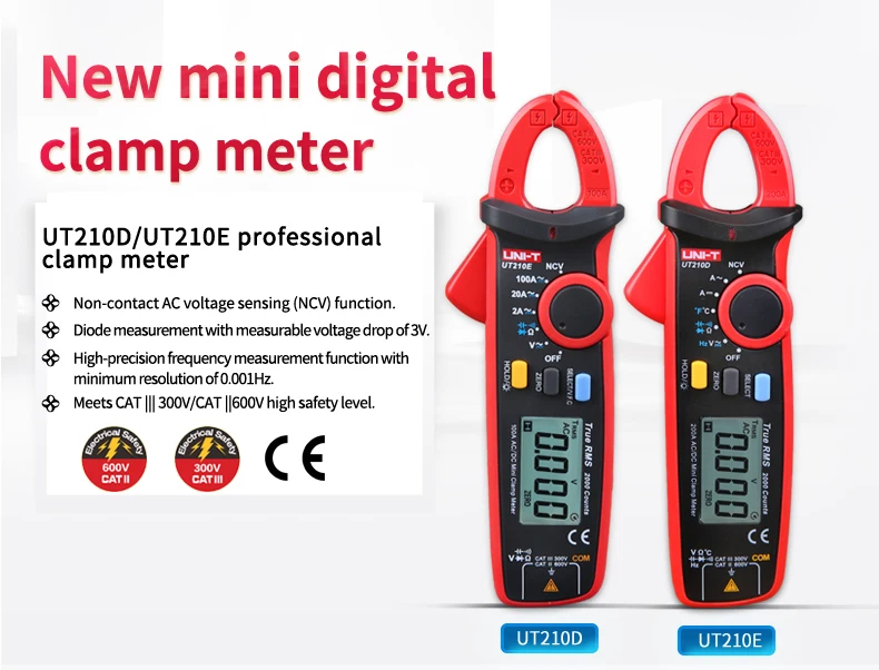 UNI-T UT210E Цифровые токовые клещи True RMS мини AC/DC Ток Напряжение Авто Диапазон VFC емкость Бесконтактный мультиметр тестер