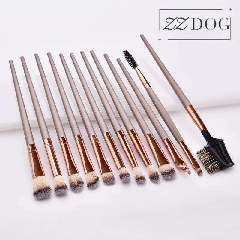 

ZZDOG 12Pcs Cosmetic Tools Kit Champagne Gold Detail Makeup Brushes Set Eye Shadow Eyebrow Eyeliner Blending Beauty Brush New