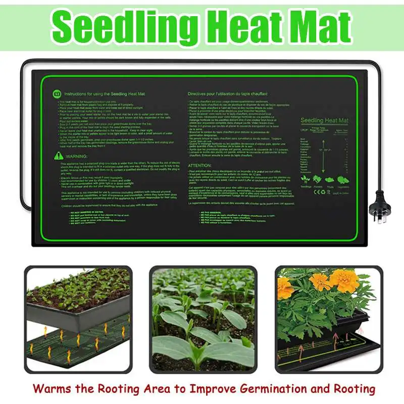 Estera de calor para pl&aacute;ntulas, 60x30cm, para germinaci&oacute;n de semillas de plantas, para arranque clon, almohadilla caliente, estera para flores vegetales, suministros de herramientas de jard&iacute;n-0