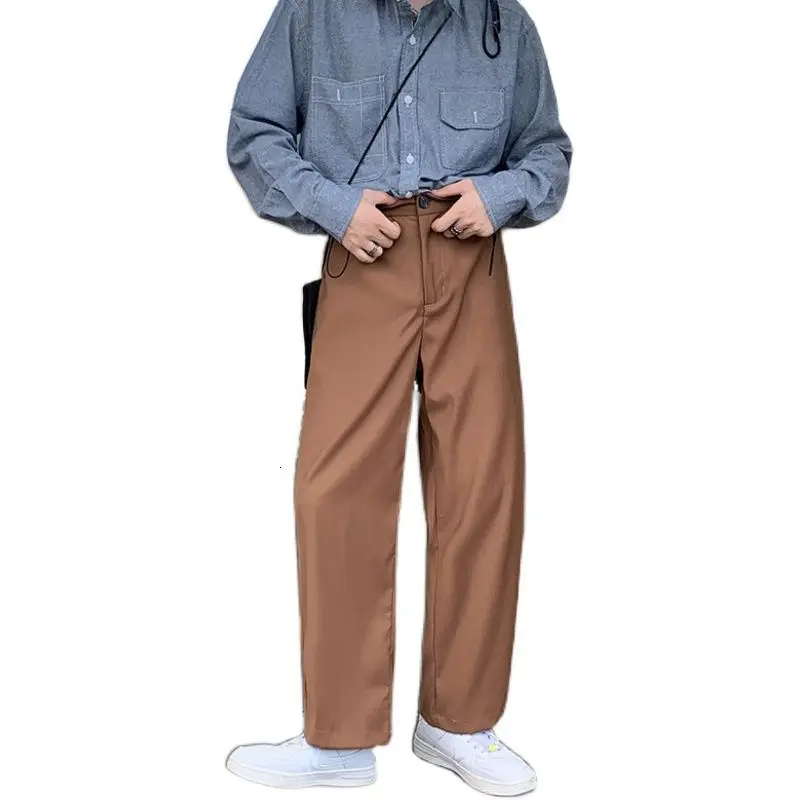 

2021 Men's Fashion Trend Straight Casual Pants Formal Loose Trousers Elastic Waist Social Grey/black/brown Color Suit Pants