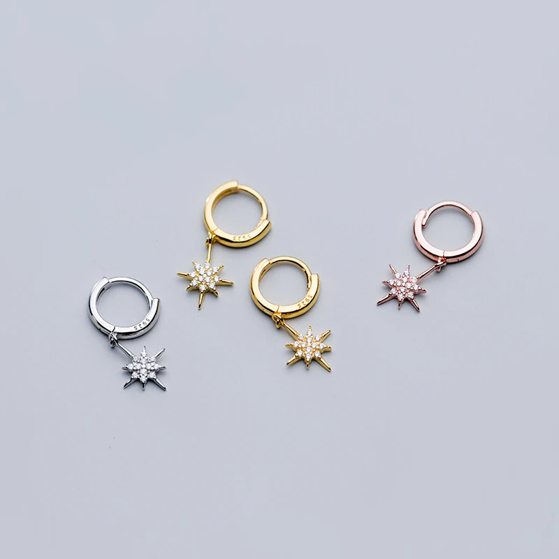 925 Стерлинговое Серебро кубического циркония и брелоком В Форме Звезды Обручи