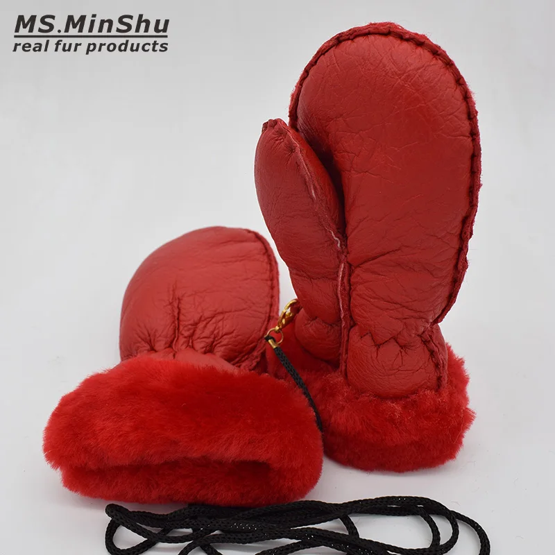 Детские кожаные перчатки детские из овчины зимние теплые 100% натуральной