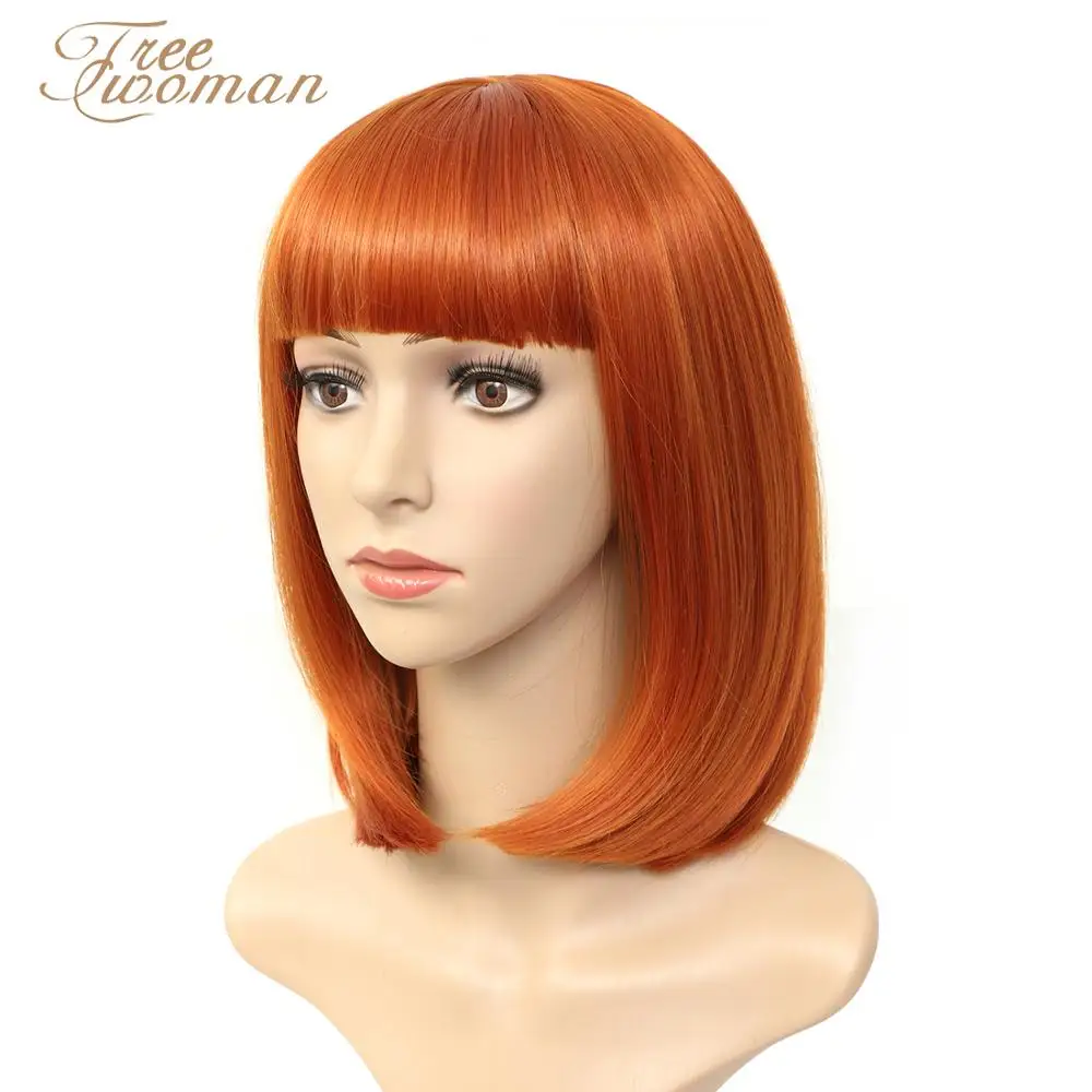 Парик FREEWOMAN синтетический коричневый для женщин короткий парик с челкой