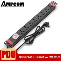 ampcom universal pdu power strip switcher 8 outlets 1u 220 250v 1016a copper material with aluminum alloy body 3m power cord