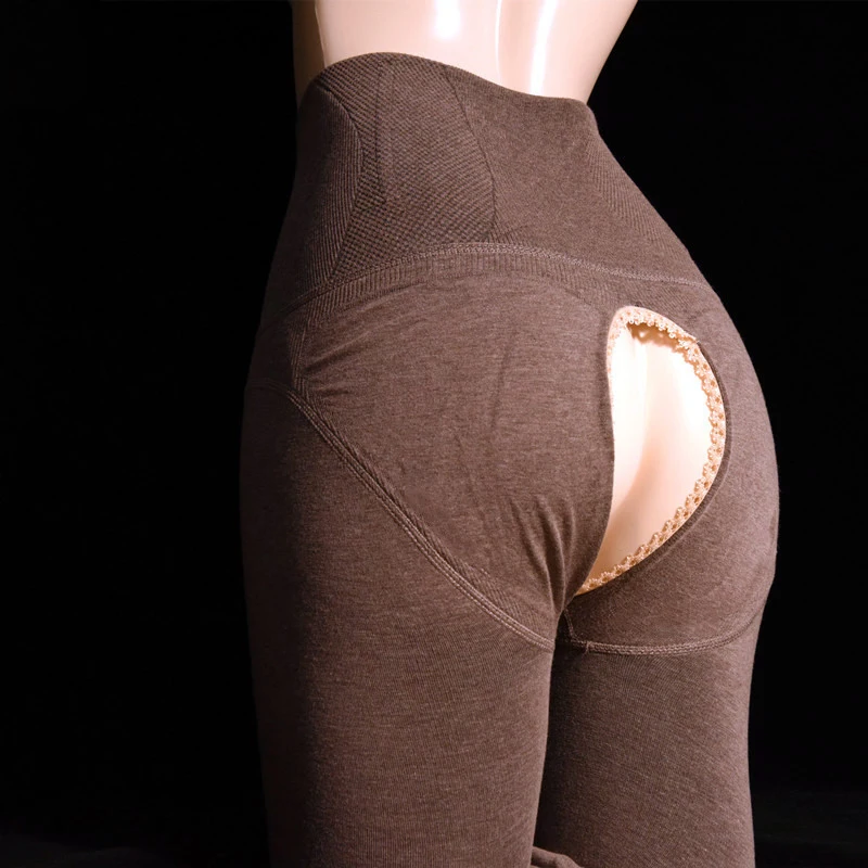 Пикантные женские длинные штаны без промежности толстые плюшевые теплые брюки