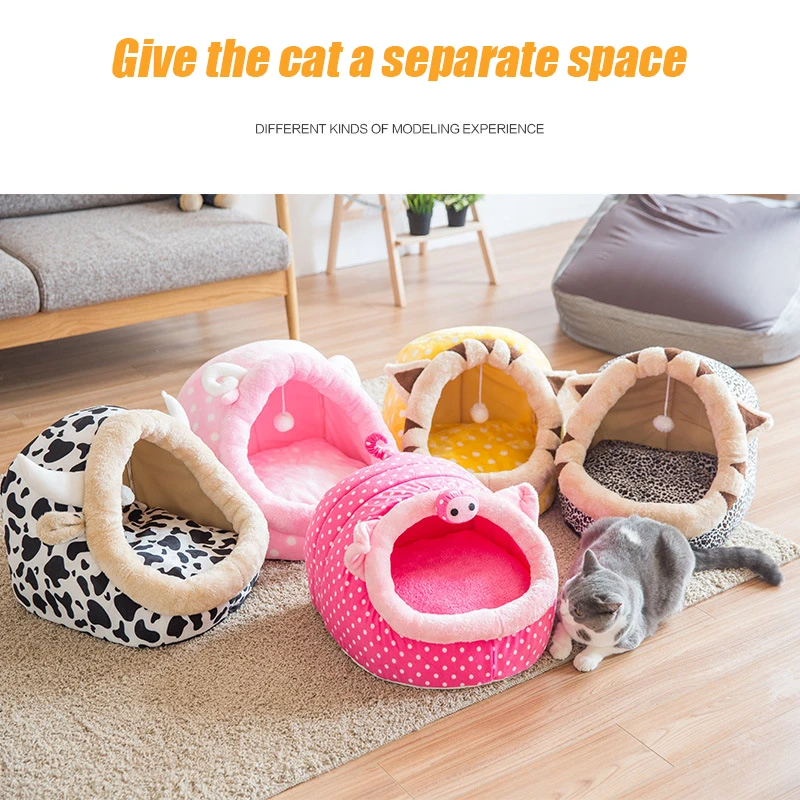 Новое осенне зимнее полузакрытое гнездо для кошек мультяшное домашних животных