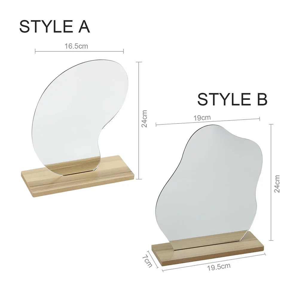 

Ins Bean Shape Mirror Resin Material Irregular Mirror With Wooden Base Simple Make Up Mirror For Dormitory Desktop Photo Props