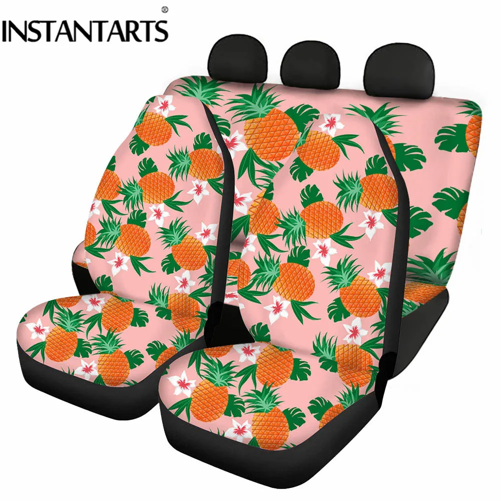 

INSTANTARTS Soft Car Full Set Seat Covers Hawaiian Pineapple Printed Stylish Vehicle Seat Cover Front&Back Seat Protect Sheets
