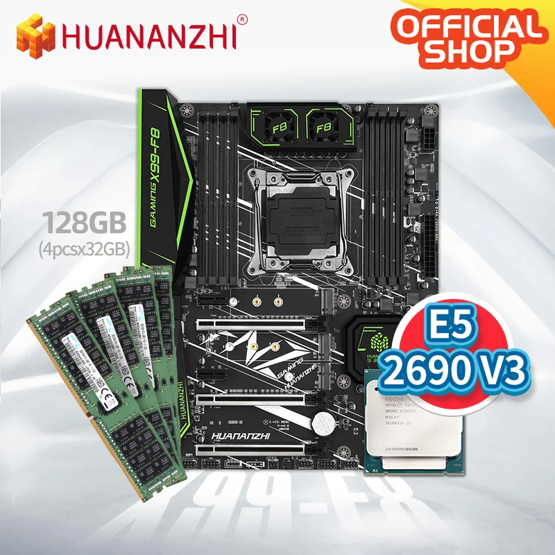 Материнская плата HUANANZHI X99 F8 с процессором Intel XEON E5 2690 v3 4*32G DDR4 RECC комплектом памяти