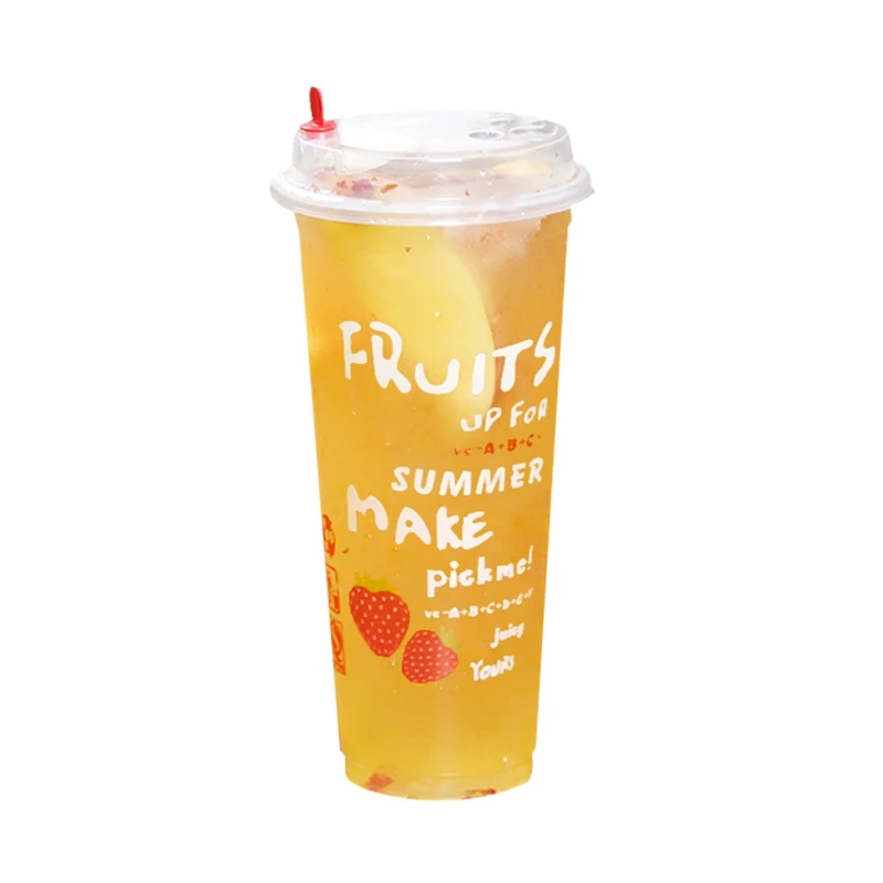 

50sets High quality disposable strawberry milkshake cup 500ml transparent plastic cups birthday party fruit juice beverage cup