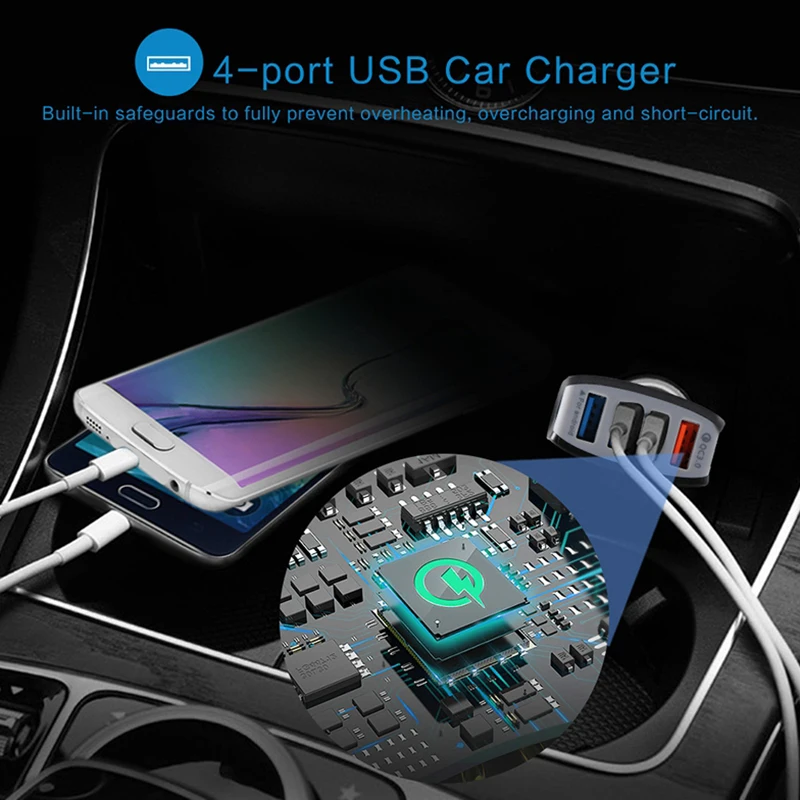Автомобильное зарядное устройство с 4 USB портами 5 В 7 А быстрая зарядка 3 0