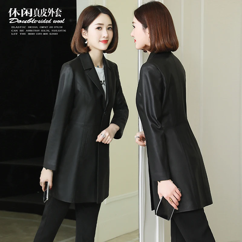 

Nerazzurri Spring Autumn black leather blazer women Lapel Slim Soft faux leather jackets women leather jackets for women xxl 4xl