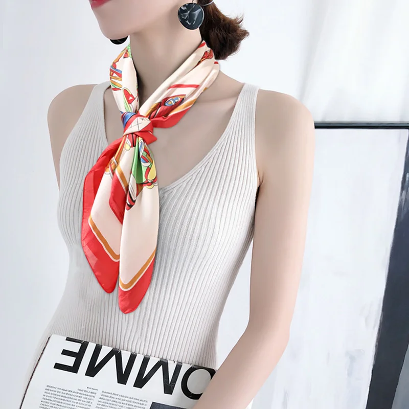 

2021 атласный шелковый шарф для волос с принтом, квадратные банданы, Женские аксессуары для волос, повязки для волос, мягкая летняя повязка на ...