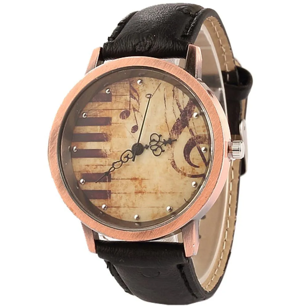 Женские часы Винтажный дизайн музыкальные ноты фортепиано с узором клавиш