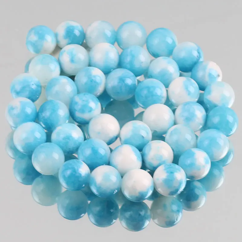 

Natural Stone White Blue Persian Jades Beads Round Loose Spacer Beads For Jewelry Making DIY Bracelets 6/8/10/12mm 15"Inches