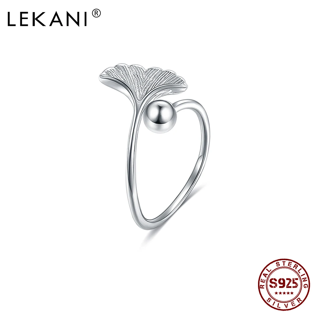 

LEKANI 925 Sterling Silver Rings For Women Ginkgo Biloba Adjustable Open Wedding Engagement Ring Fine Jewelry Romantic Gift Best