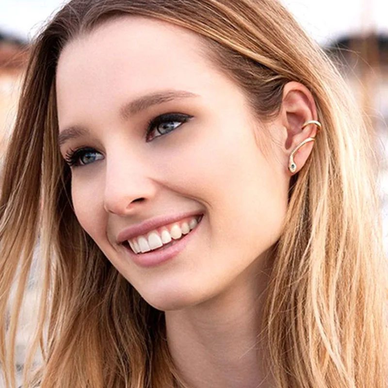 Женские серьги-гвоздики в виде змеи с зелеными глазами | Украшения и аксессуары