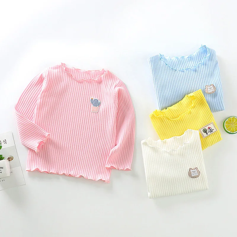 2021 Baby Girls Clothing Girls Shirts Long-sleeved O-necked Solid Color Shirt kid Blouse Cotton Children's Tops Girls Clothing