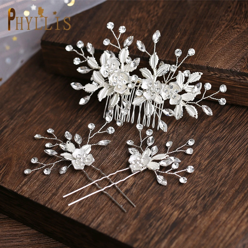 

A90 Alloy Leaves Bridal Comb Bride Hairpiece Vintage Style Bride Wedding Jewelry Girl Hair Pin and Clip Set Handmade Women Tiara