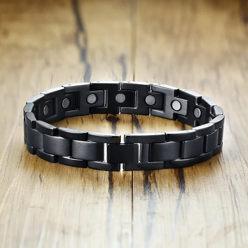 Браслет мужской из нержавеющей стали черный Энергетический со звеньями хороший