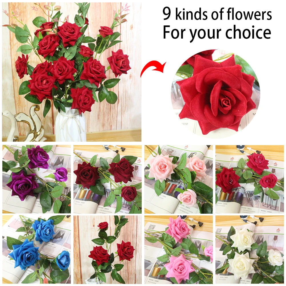 Красивый и стильный внешний вид поддельные цветы Flone Искусственные 3 головки розы