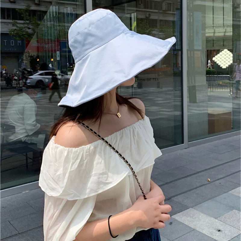 

Hsa UV Protection Bucket Big brim Hats Women Solid Color 2021 Fisherman Hat Korean Style Summer Sun Hat Female Fisherman Cap