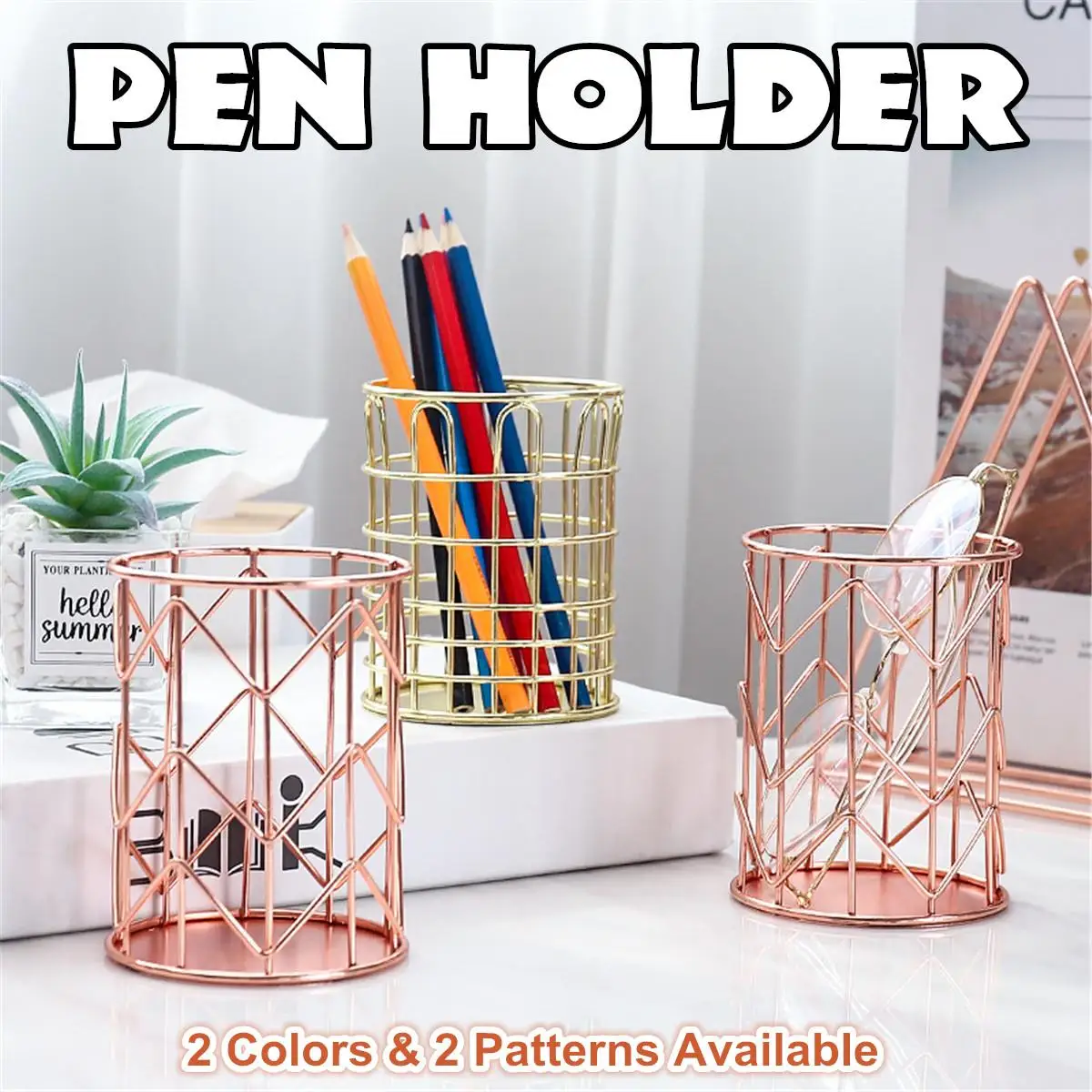 

Multi-function Desktop Pen Holder Office School Storage Case Metal Gold Rose Gold Box Desk Pen Pencil Organizer Makeup Storage