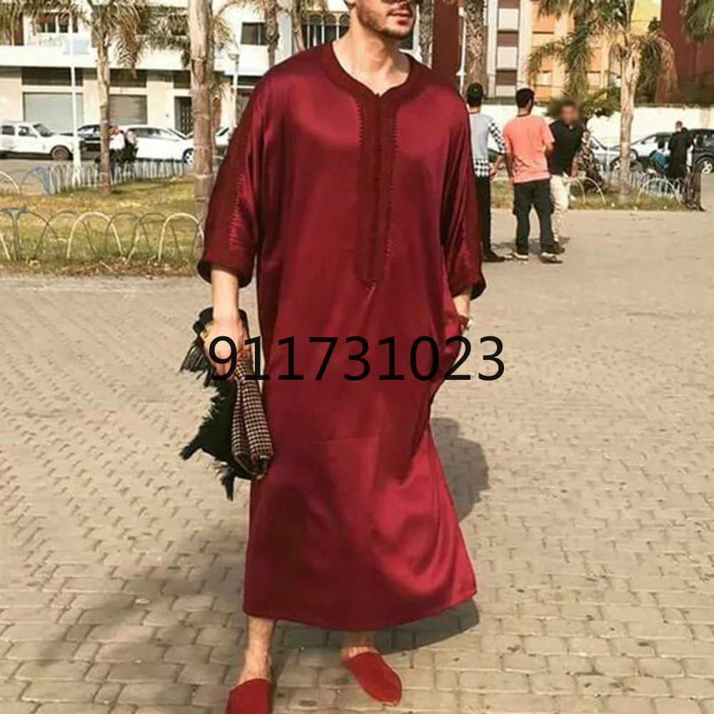 

Men Muslim Kaftan Islamic Arabic Robes Patchwork Vintage Middle East Caftan Hooded Loose Casual Long Sleeve Jubba Thobe