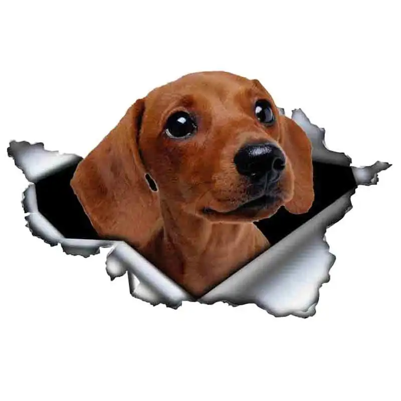 

Lovely 3D Tan Dachshund Animal Car Sticker Torn Metal Decal Reflective Stickers Waterproof Car Styling Pet Dog Decals 13cm*9cm