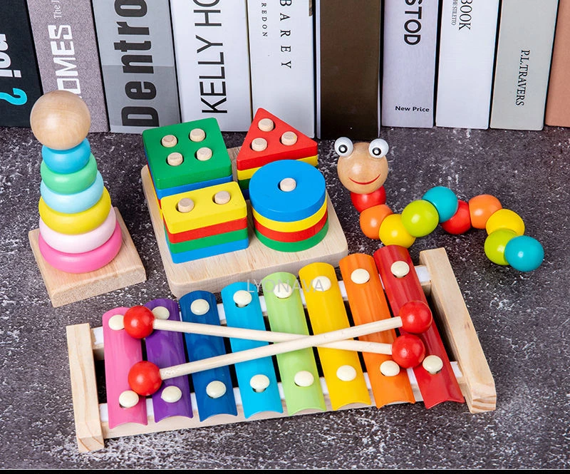 

DIY wooden building blocks toy Montessori geometric shape pairing board model set early learning educational toy for children